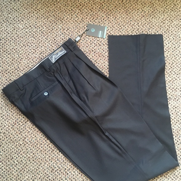 Gianni manzoni men’s dress pants navy blue 30W super 150s wool Italy pleated 37